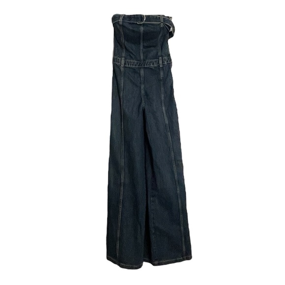 ZARA Strapless Wide Leg Denim Jumpsuit NEW - Picture 7 of 15
